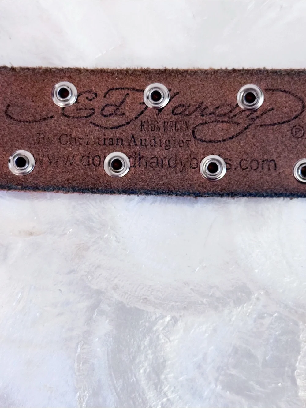 Vtg Ed Hardy Rocker Roses Crystal Studded Leather Belt XL